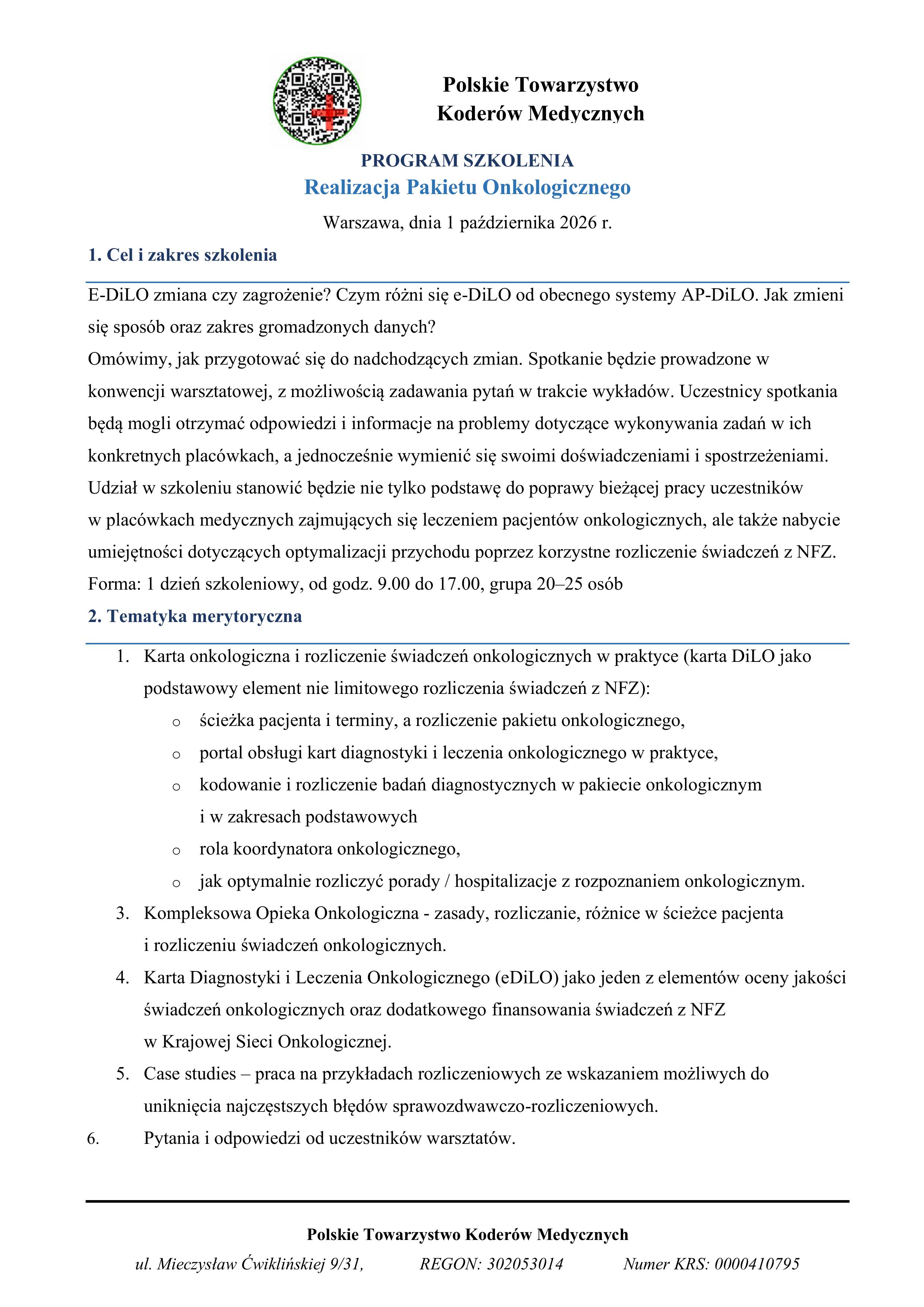 Jednodniowe Warsztaty Stacjonarne w Warszawie - Pakiet Onkologiczny