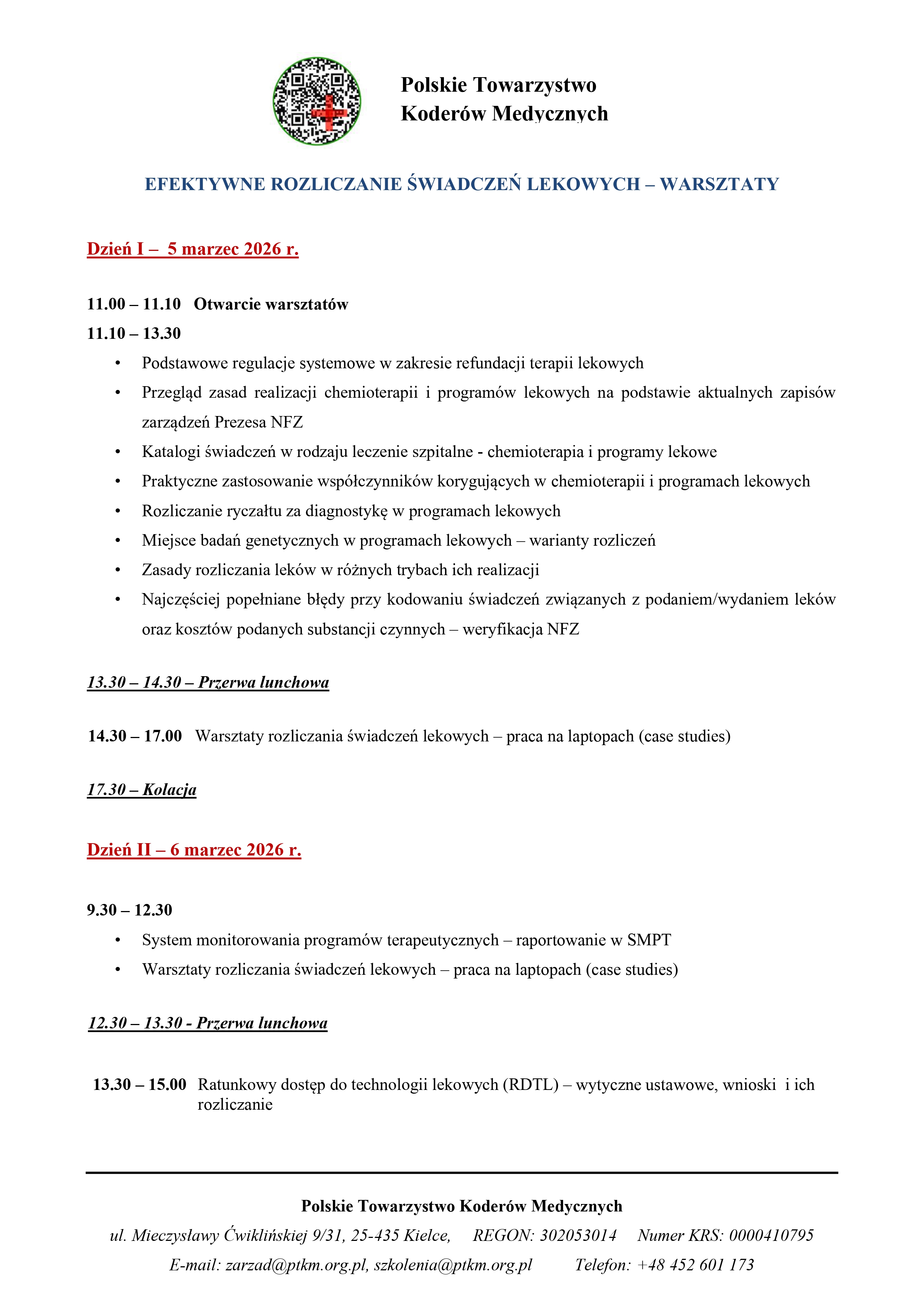 Zaproszenie na dwudniowe warsztaty efektywnego rozliczania świadczeń lekowych - Warszawa marzec 2026r