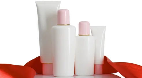 cosmetic bottles with tape