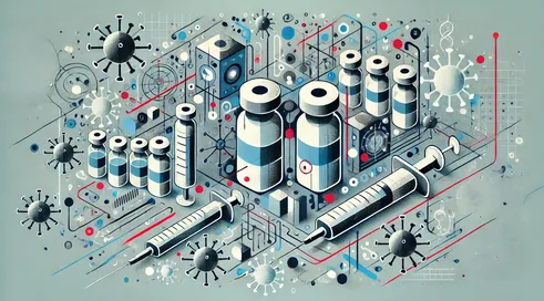 DALL·E 2025-02-21 14.45.31 - A semi-abstract horizontal illustration representing fragmented vaccination data and oversight. The image features geometric and organic shapes symbol